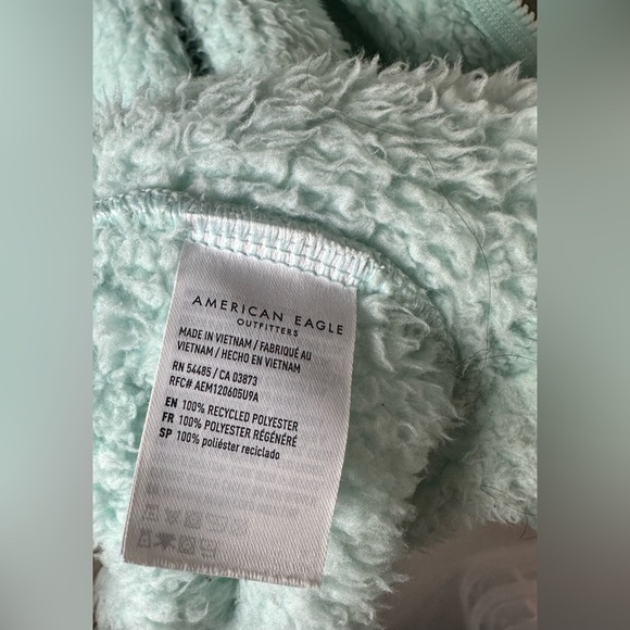 American Eagle Mint Green Sherpa Fleece Jacket Women’s Medium Zip Up Huggable - Picture 7 of 8